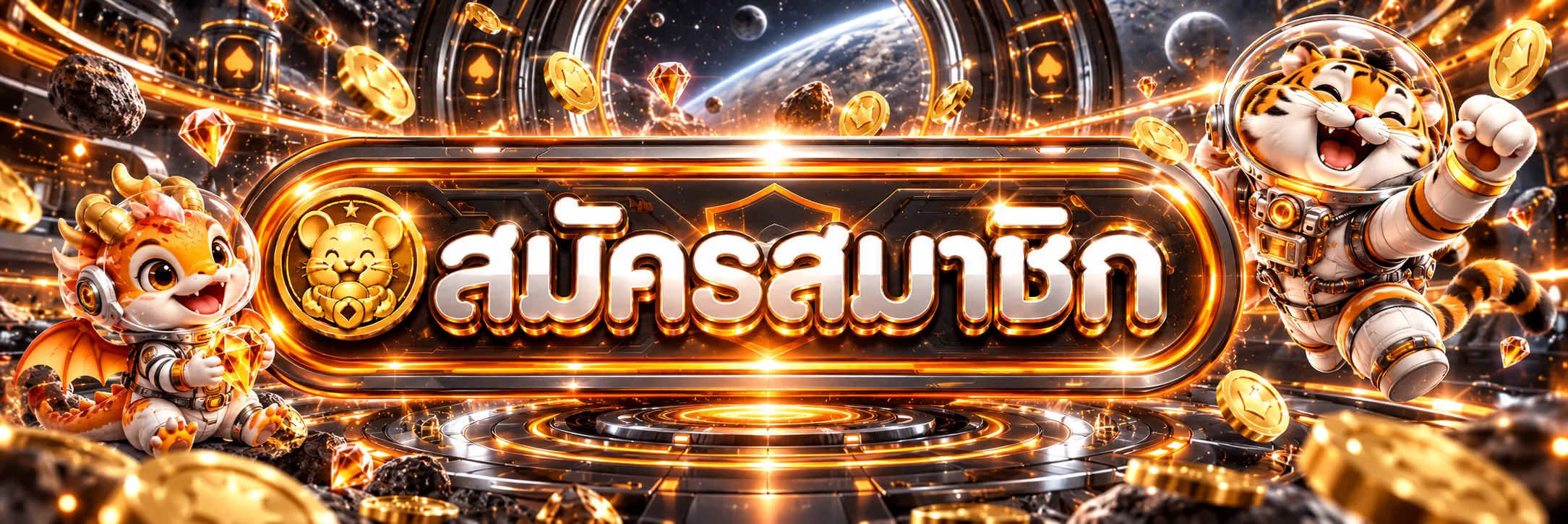 ปุ่มเข้าสู่บัญชี SPACEXA88 พร้อมมาสคอตเสืออวกาศ